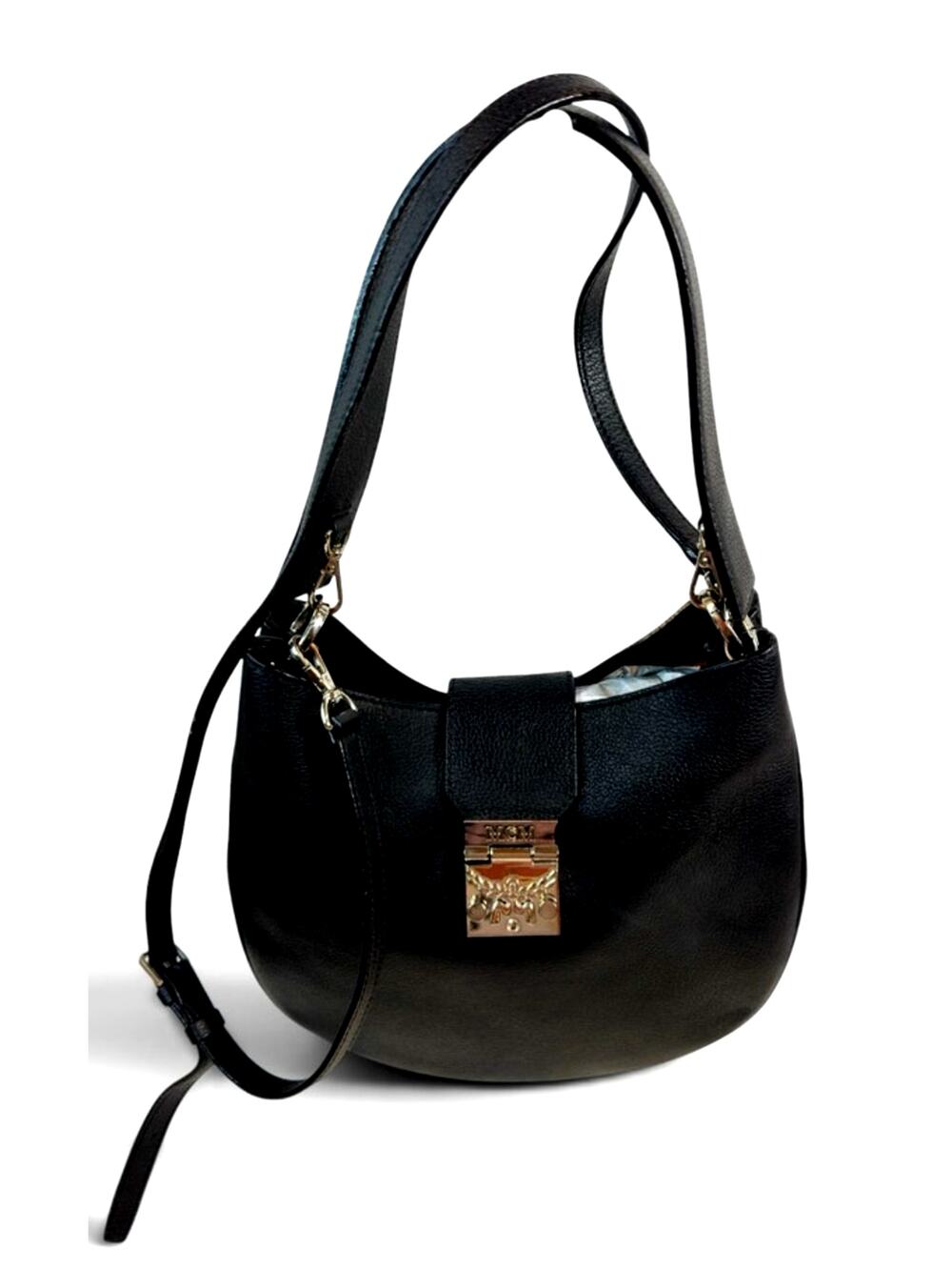 Vintage MCM Black Leather Bucket Bag Crossbody Shoulder Bag Made in Korea